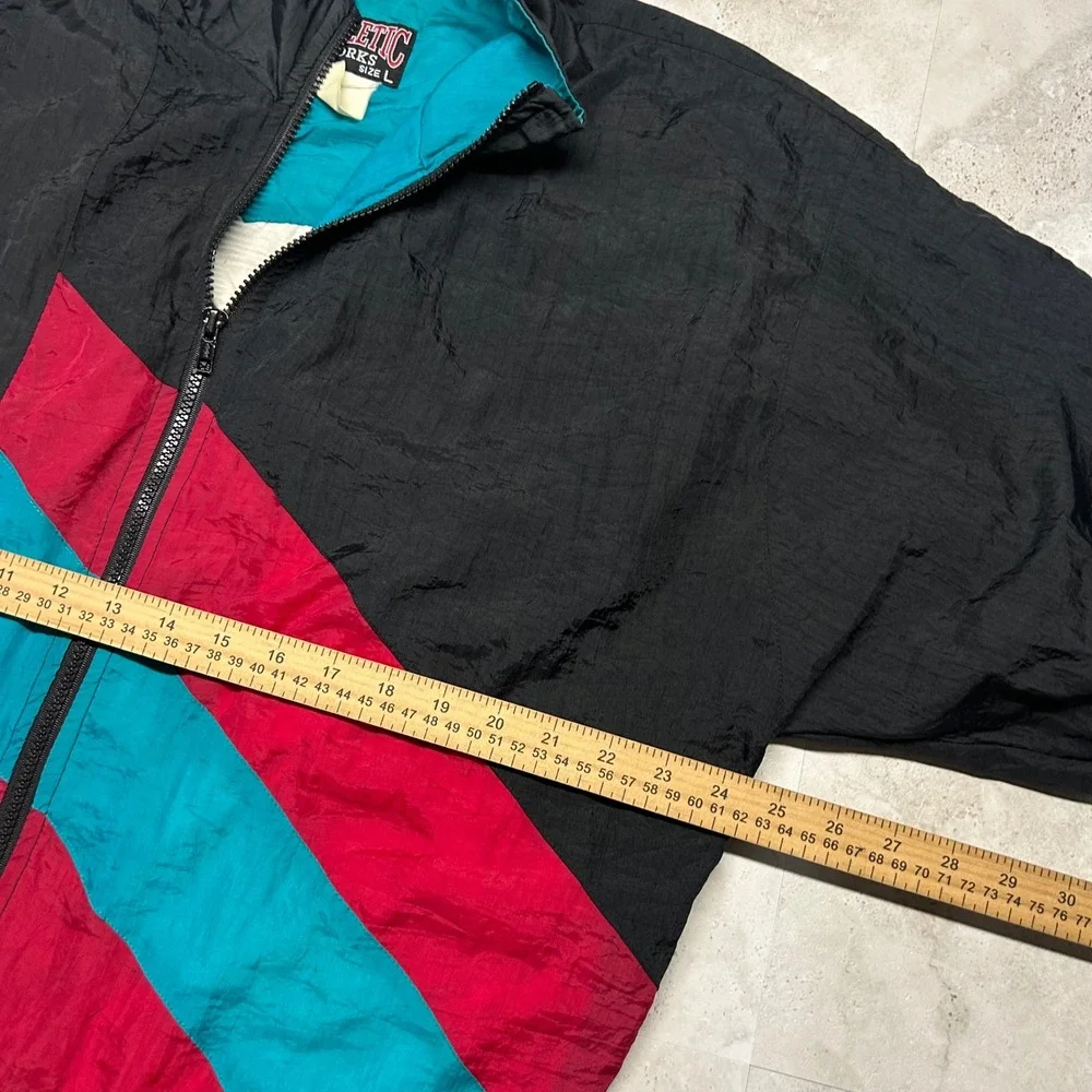 Athletic Works Windbreaker Black Red Teal 90s Colorblock Jacket Mens Large Retro
